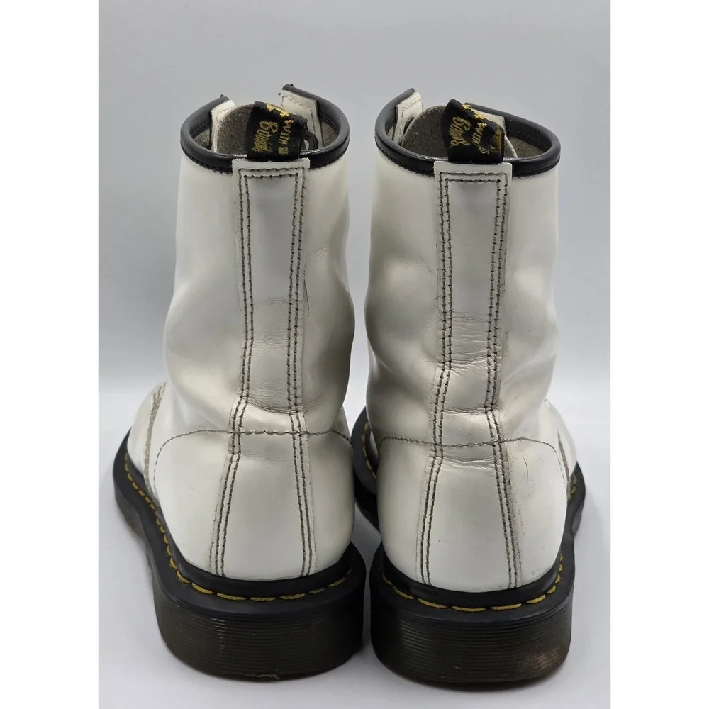 Dr Dr. Martens 1460 Black White Leather Boots UK 7 US Men 8 EU 41 Lace Up